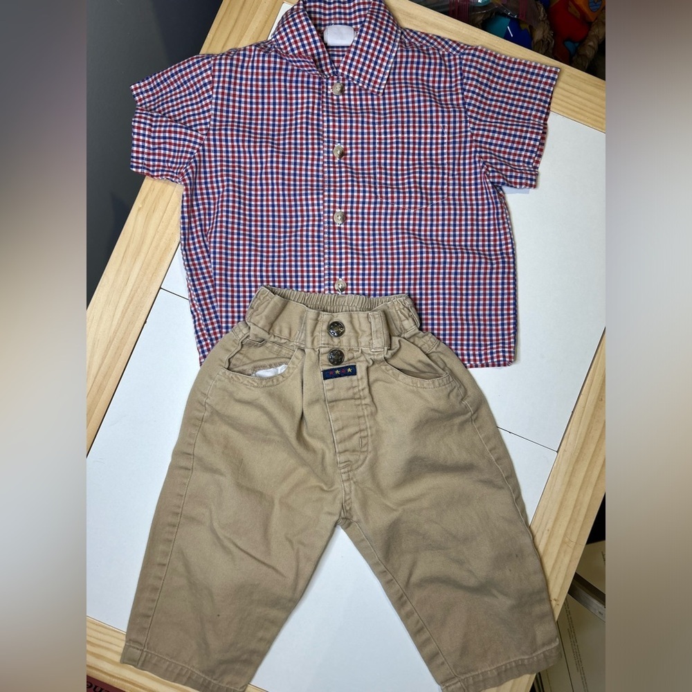 Vintage Sears Red and Blue Checkered Kids Shirt Matching Set